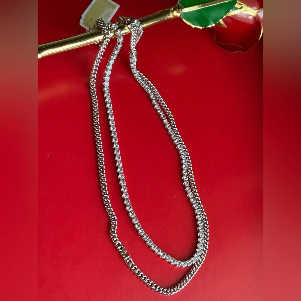 Michael Kors Necklace,Michael Kors Silver and Crystal Necklace